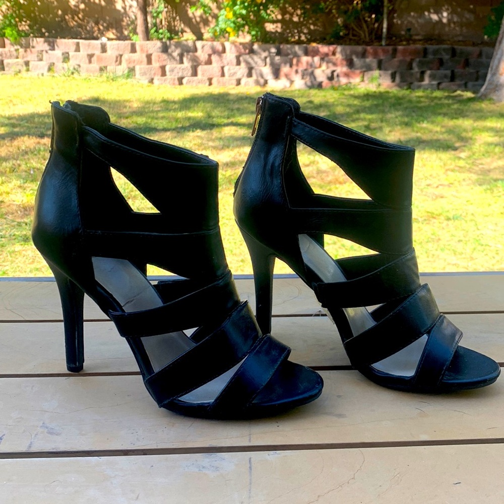 Black leather heels